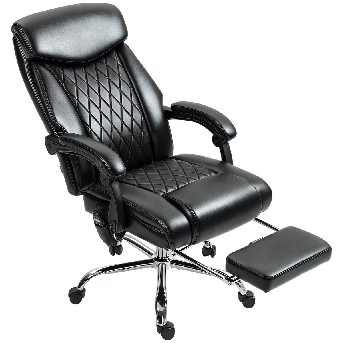 6-Point Massage Office Chair with Footrest - Black