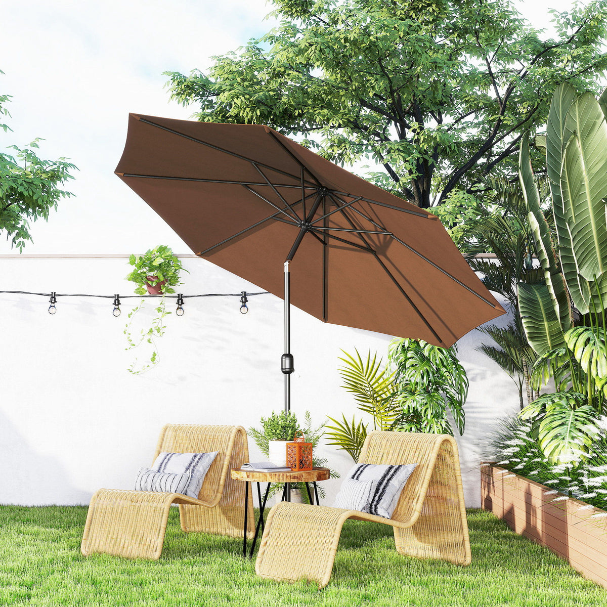 10' x 8' Round Market Umbrella, Patio Umbrella with Crank Handle and Tilt, Outdoor Parasol for Garden, Bench, Lawn, Coffee