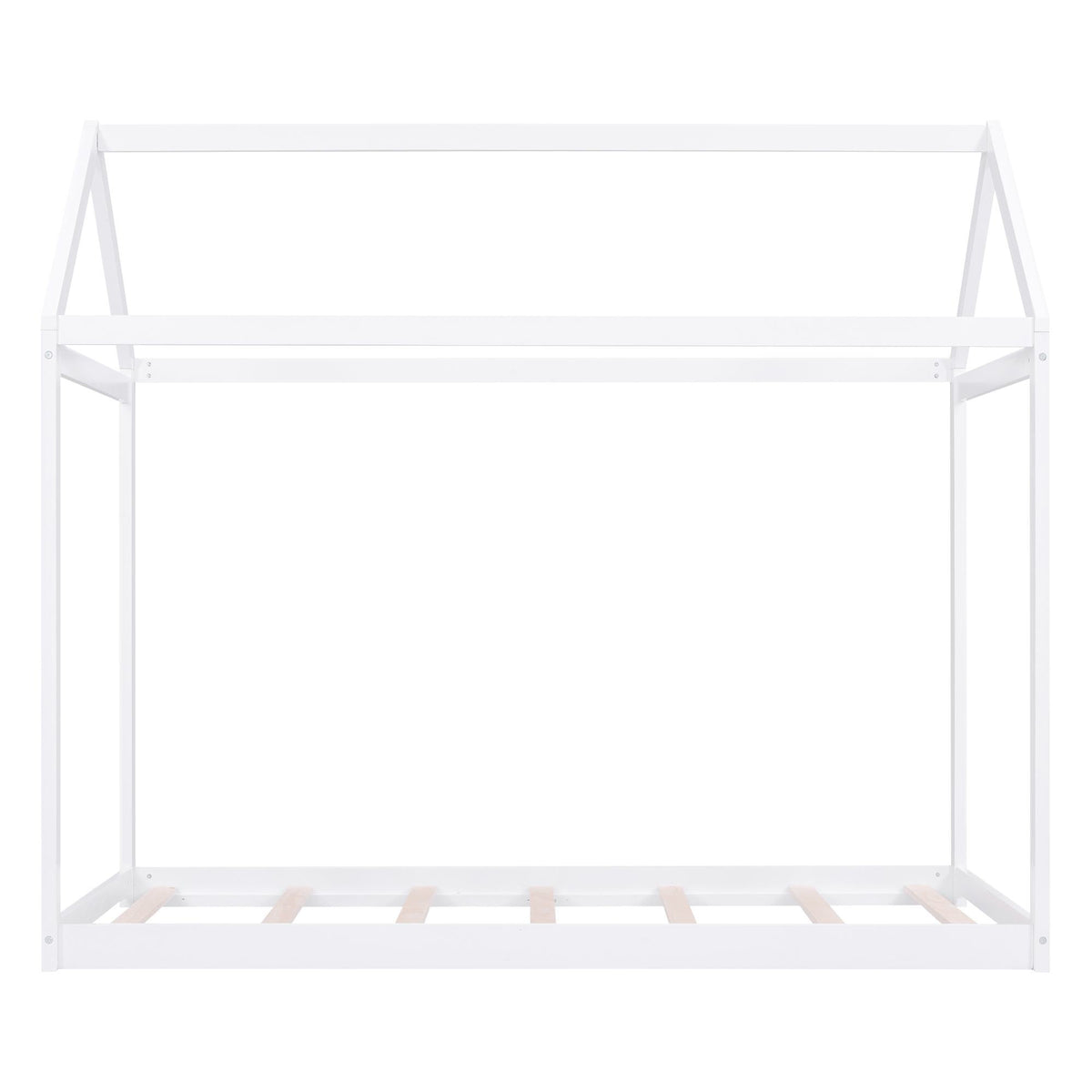 Twin Size Wooden House Bed with Pine Wood and MDF Construction, Bed Frame Perfect for Easy Assembly, 78.5" L x 42.5" W x 70.5" H, White
