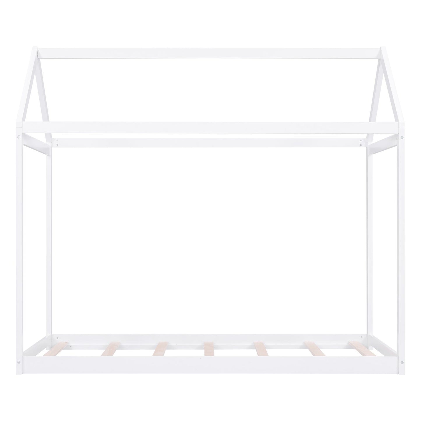 Twin Size Wooden House Bed with Pine Wood and MDF Construction, Bed Frame Perfect for Easy Assembly, 78.5" L x 42.5" W x 70.5" H, White
