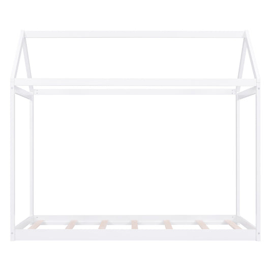 Twin Size Wooden House Bed with Pine Wood and MDF Construction, Bed Frame Perfect for Easy Assembly, 78.5" L x 42.5" W x 70.5" H, White