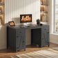 53" Farmhouse Executive Desk with 2 Cabinets - Black Wood Grain