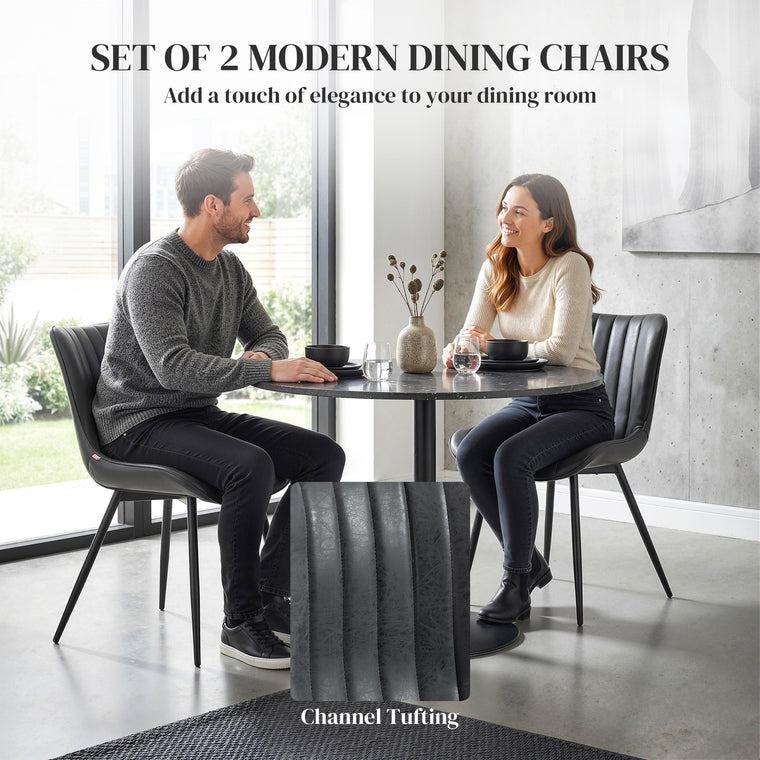 PU Leather Dining Chairs Set of 2 with Steel Legs