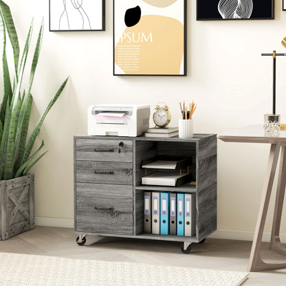 Mobile Printer Stand with USB Charging and Lock - Grey