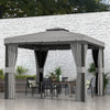 10' x 10' 2-Tier Outdoor Gazebo Canopy Tent with Zippered Mesh Sidewalls, Aluminum Frame for Patio, Backyard Light Grey