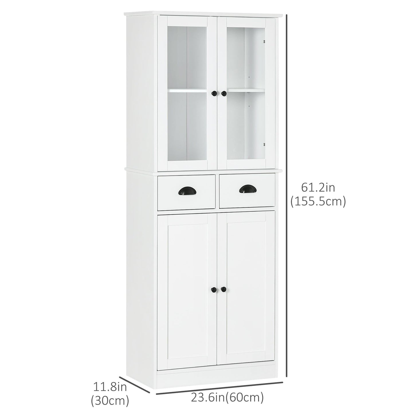 61" Kitchen Pantry Cabinet with Glass Doors - White