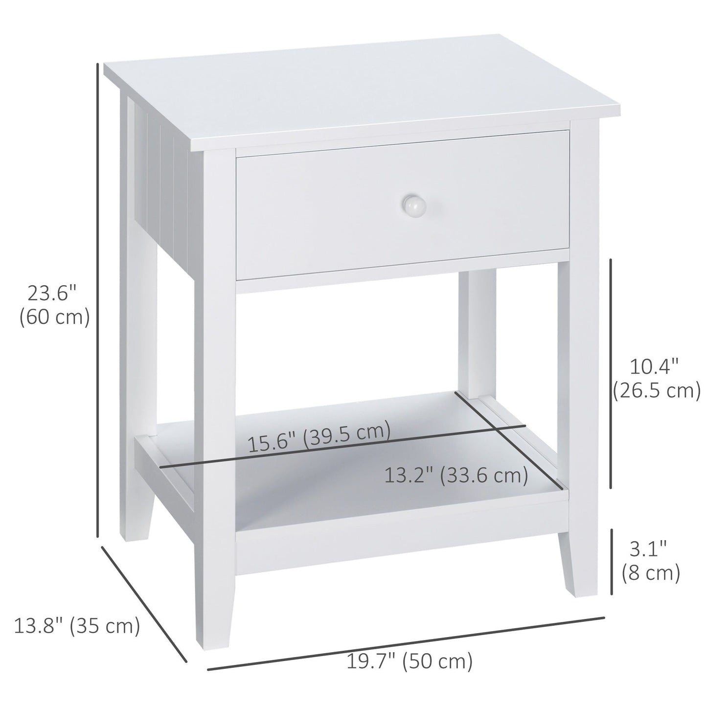 End Table with Drawer and Storage Shelf - White
