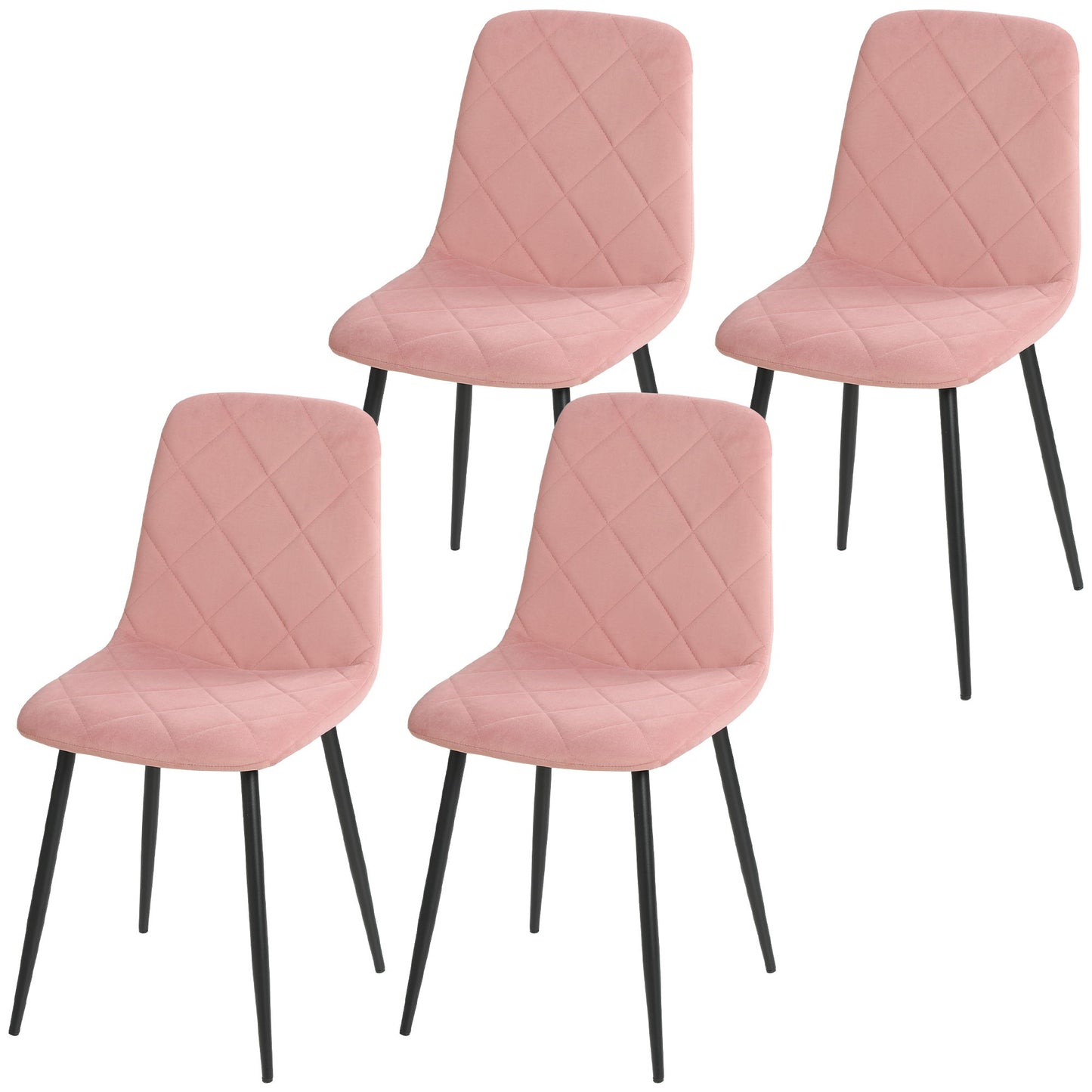 Dining Chairs Set of 4, Upholstered Dining Room Chairs with Steel Legs, Modern Kitchen Chair for Dining Room, Pink