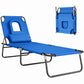 Folding Chaise Lounge Chair, Reclining Beach Tanning Chair with Face Hole, Pillow, 4-Position Adjustable Lay Flat Sun Lounger, Steel Frame for Outdoor Patio Pool, Blue