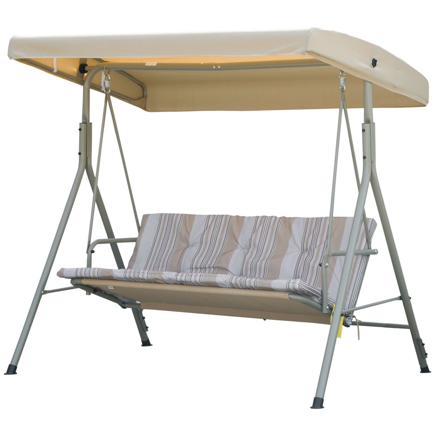 3-Seat Patio Swing Chair, Outdoor Porch Swing Glider with Adjustable Canopy, Light Brown