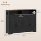 Sideboard, Buffet Cabinet with 4 Barn Doors and 3 Drawers, Coffee Bar Cabinet with Adjustable Shelves, Black