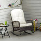 Rattan Rocking Chair, Outdoor Wicker Patio Rocker Chair Furniture with Thick Cushions, for Garden Backyard Porch, Cream White