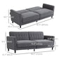 Convertible Bed with Couch, Button Tufted Fabric Sofa Bed with Adjustable Back for Living Room, Charcoal Grey