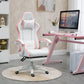 Computer Gaming Chair, PU Leather Office Desk Chair with Footrest, Swivel Wheels, 135° Reclining Back, White