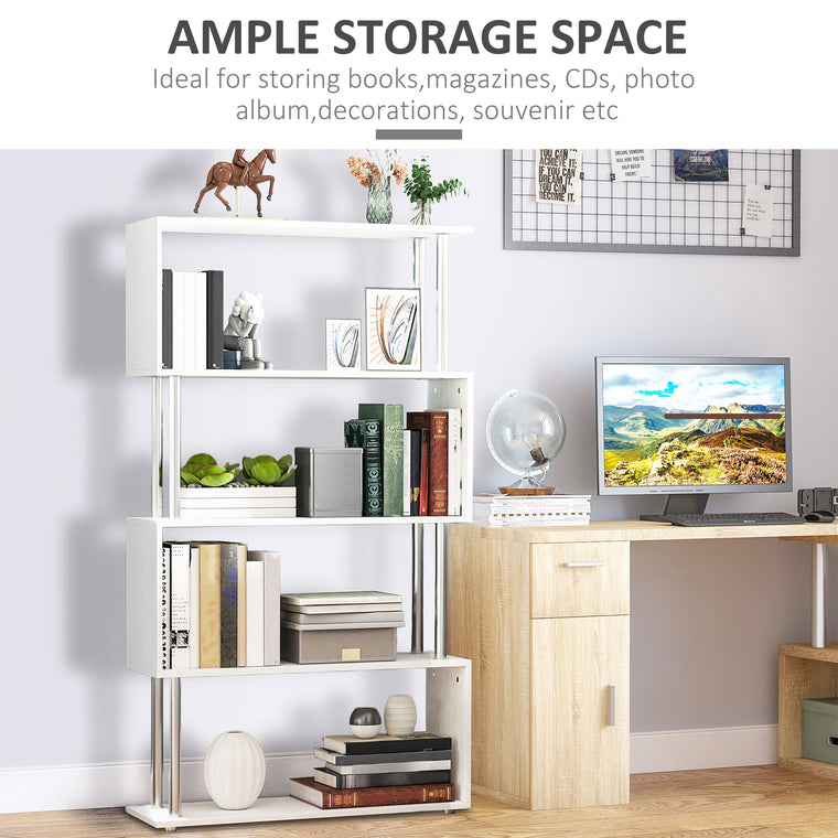 5-Tier S-Shaped Geometric Bookcase - White