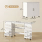 Folding Craft Table, Rolling Sewing Machine Table with Magnetic Doors, Bins, Pegs, Storage Shelf, Lockable Wheels, White