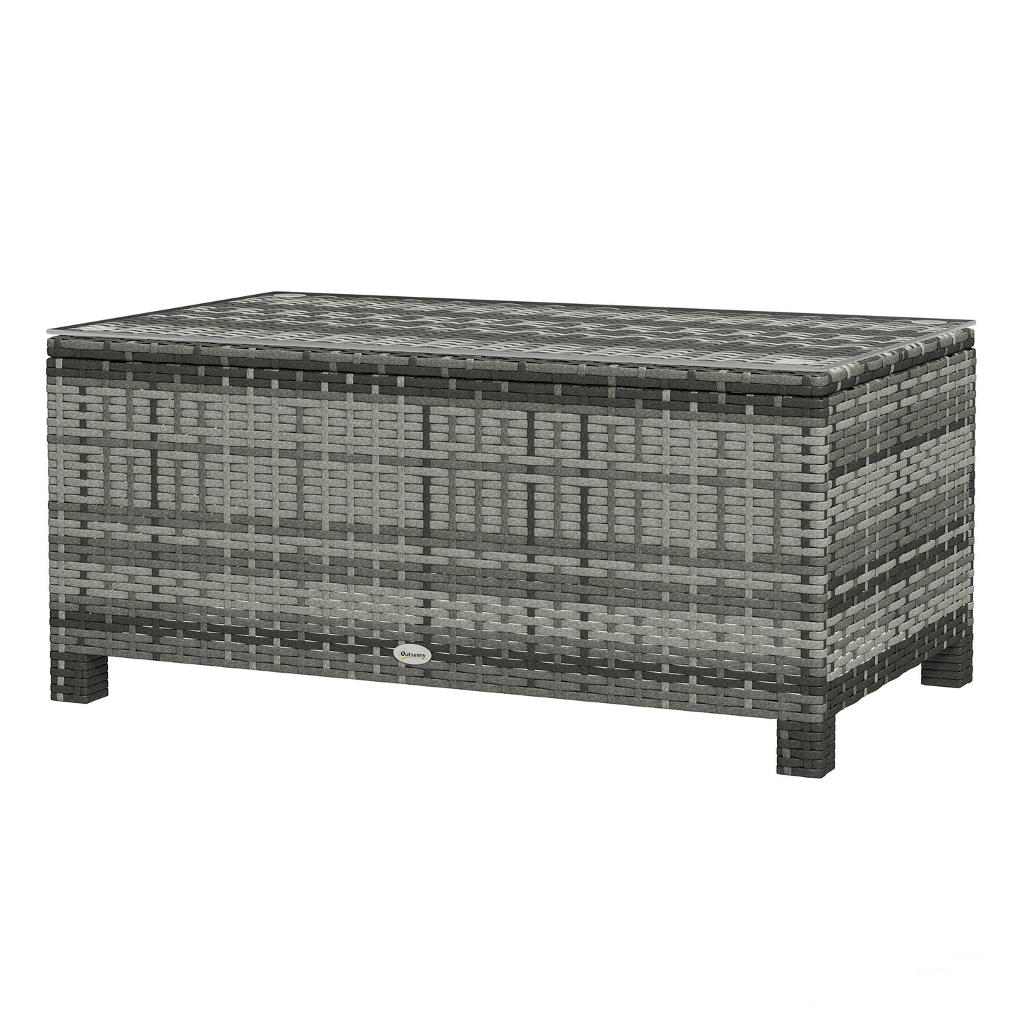 Rattan Wicker Coffee Table with Glass Top Outdoor Garden Patio Furniture Brown Tempered