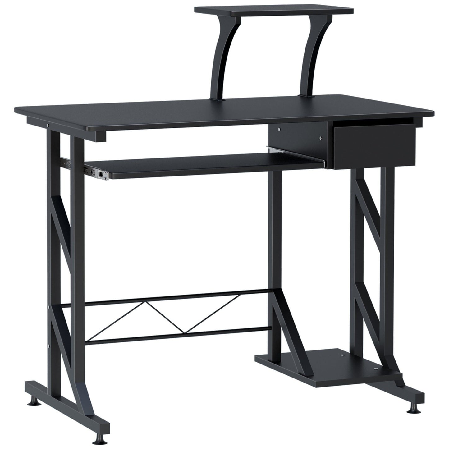 Computer Desk with Keyboard Tray and Drawer - Black