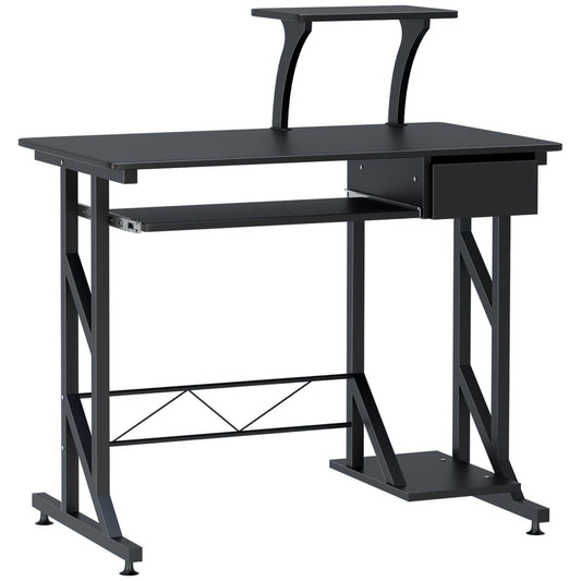 Computer Desk with Keyboard Tray and Drawer - Black