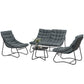 4 Piece Patio Furniture Set, Outdoor Furniture Conversation Set with Loveseat, Chairs Round Metal Table, Cushions, Grey
