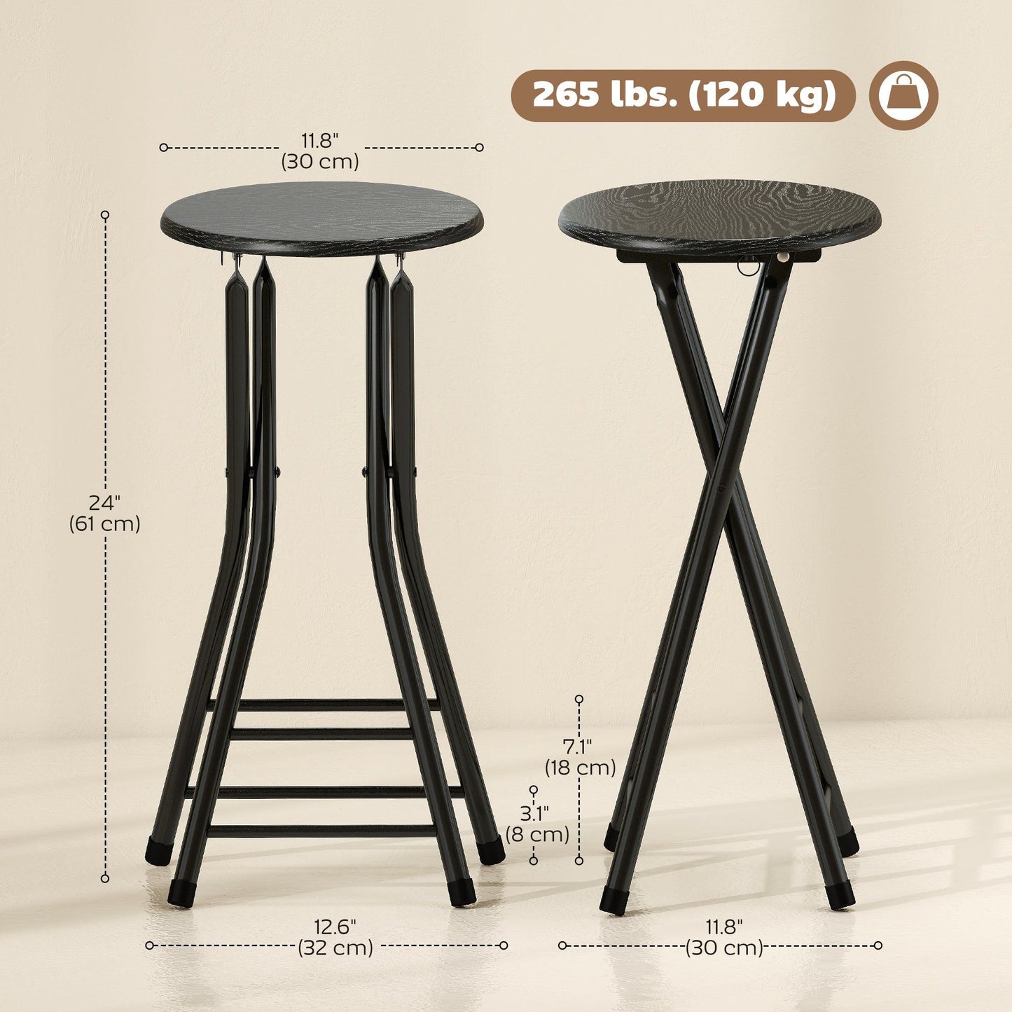 Foldable Counter Height Bar Stools Set of 2 - Black