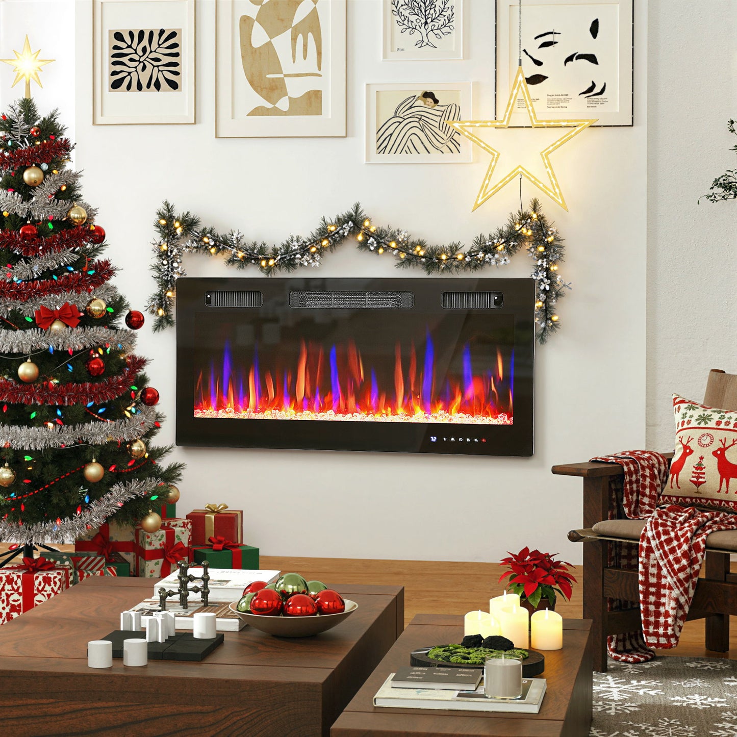 36" Thin Electric Fireplace, Freestanding, Wall Mounted Fireplace Heater with Eco Mode, Auto Switch, Remote, 1500W