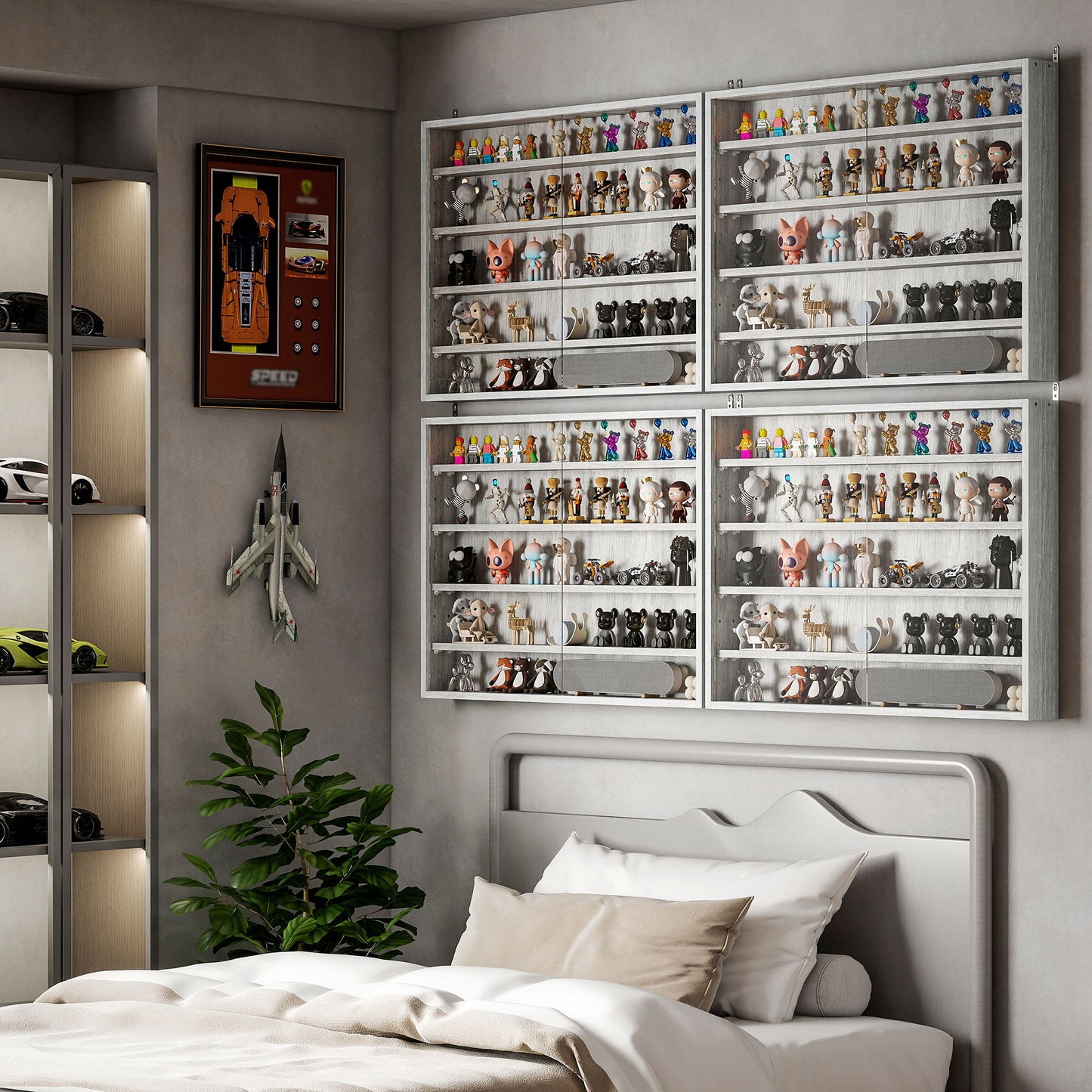 5-Tier Display Cabinet, Shot Glass Display Case, Glass Curio Cabinet with 2 Glass Doors and 4 Adjustable Shelves, Grey