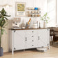 59" Buffet Cabinet, Farmhouse Sideboard with Thick Top, 2 Barn Doors, 4 Drawers and 2 Adjustable Shelves, White