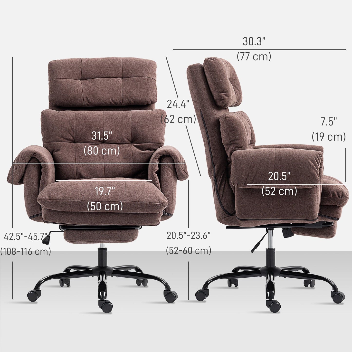 Reclining Executive Office Chair with Footrest - Coffee