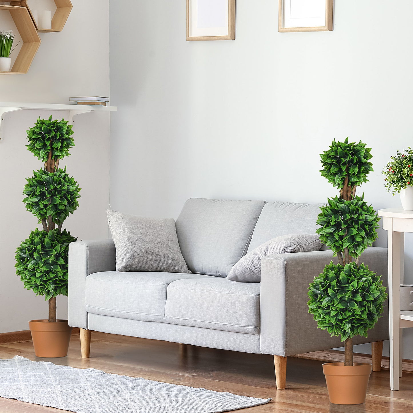 2 Pack 35.5" Artificial Trees, Boxwood Topiary Ball Trees with Pot for Indoor, Outdoor, Home Office, Living Room, Green
