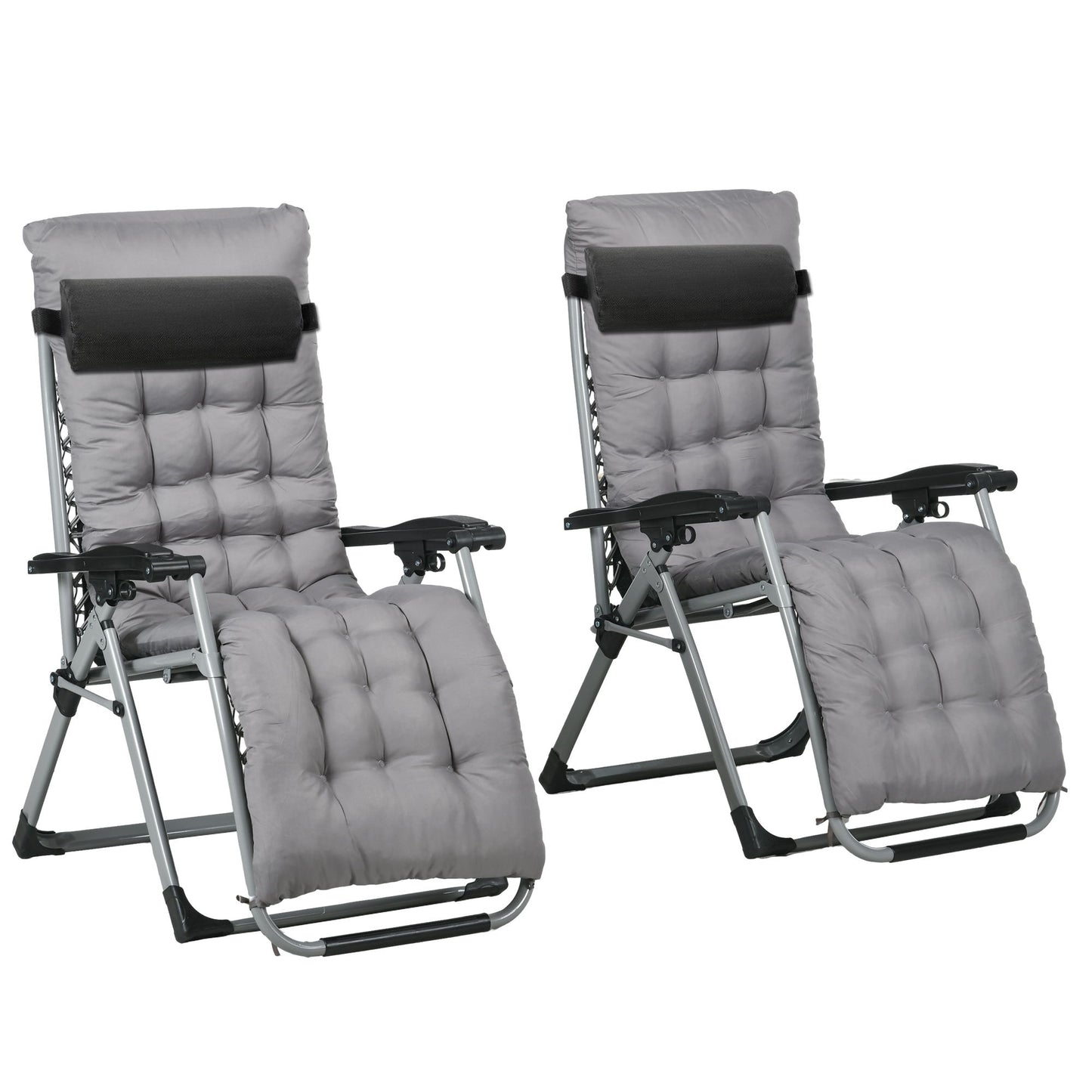 Folding Garden Chairs Set of 2, Reclining Zero Gravity Chair, Sun Lounger with Cushion and Headrest, Dark Grey