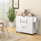 Rolling Kitchen Cart with Drop Leaf and 3 Drawers - White