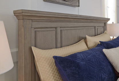 Lettner - 6 Pc. - Dresser, Mirror, Chest, Queen Panel Bed, 2 Nightstands - Light Gray