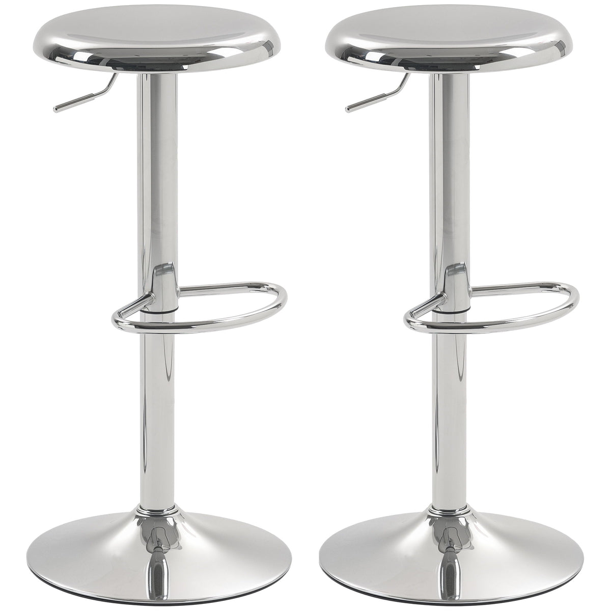 Steel Bar Stools Set of 2, Adjustable Counter Height Round Breakfast Barstools, Industrial Swivel Bar Chairs, Silver