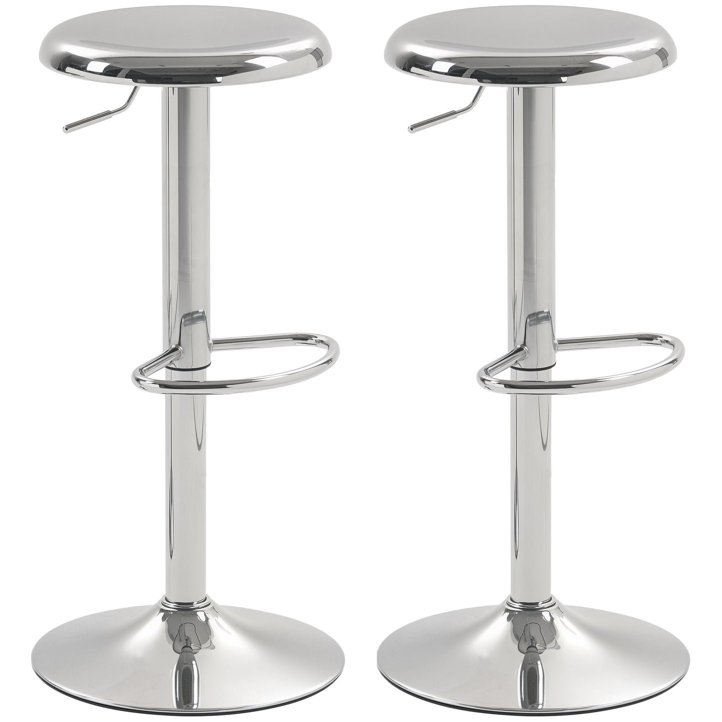 Steel Bar Stools Set of 2, Adjustable Counter Height Round Breakfast Barstools, Industrial Swivel Bar Chairs, Silver