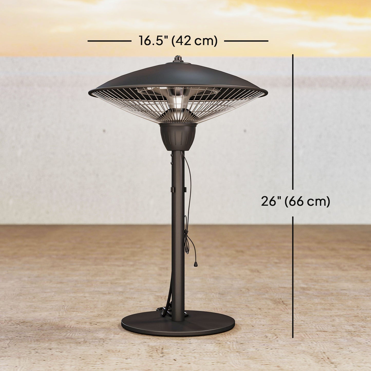 1500 W Electric Patio Heater with Tip-Over Protection, Outdoor Heater with Pull Switch, Black