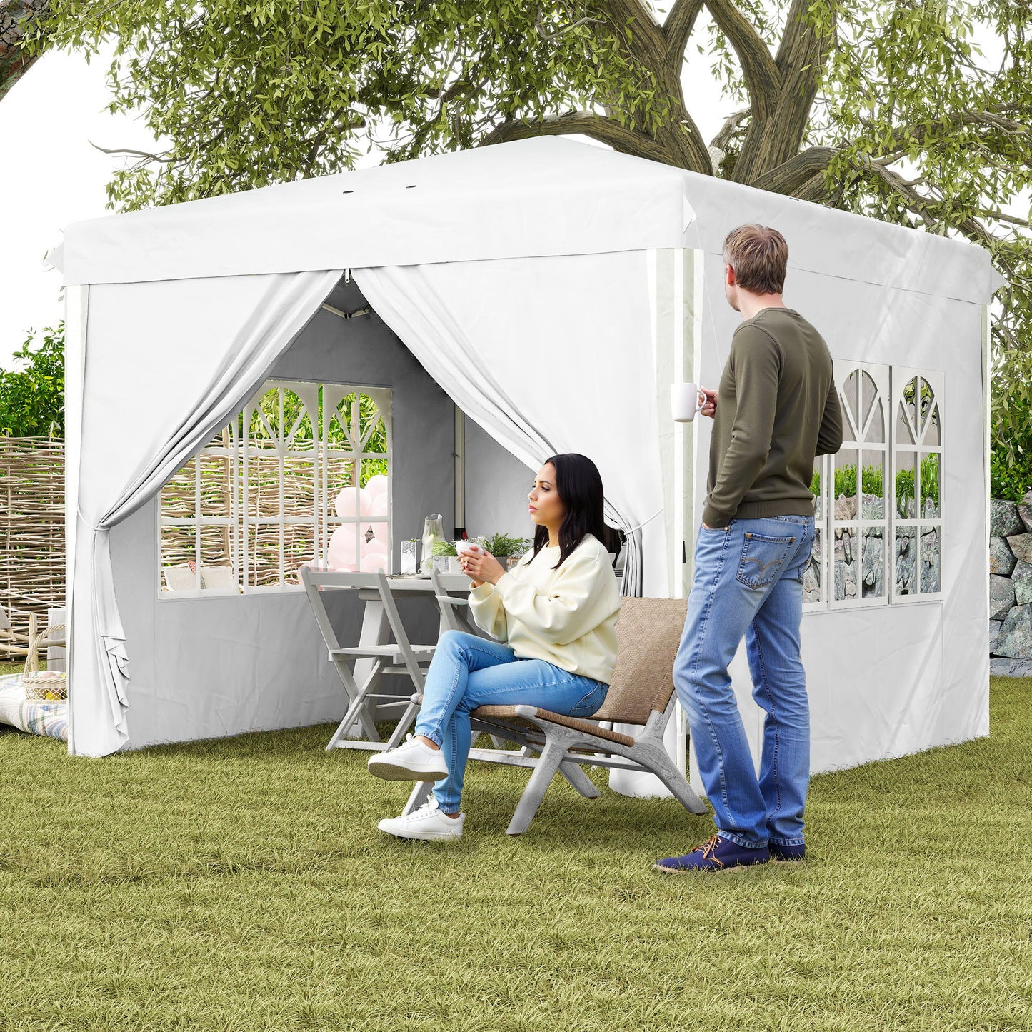 10' x 10' Pop-Up Canopy Tent with Sidewalls, Height-Adjustable, Carry Bag Included, for Outdoor, Garden, Patio, White