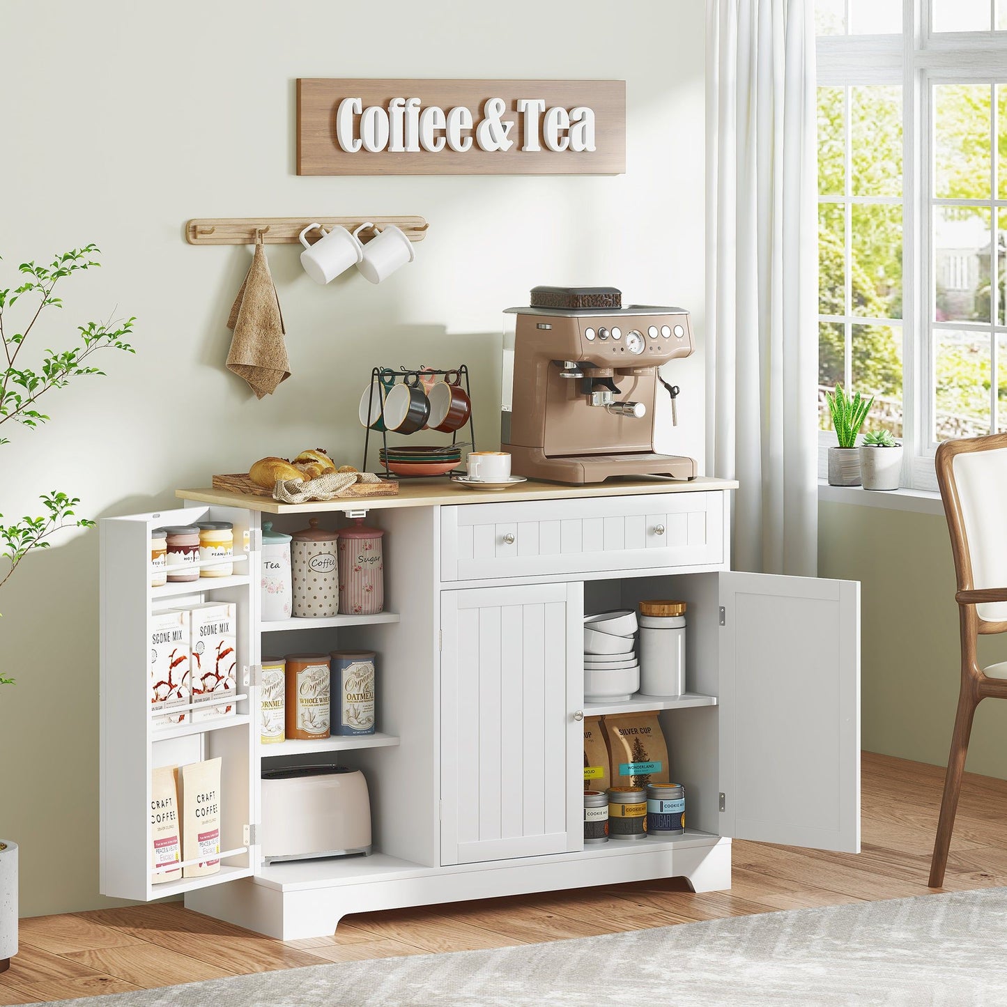 41" Sideboard Buffet Cabinet with 3 Doors - White