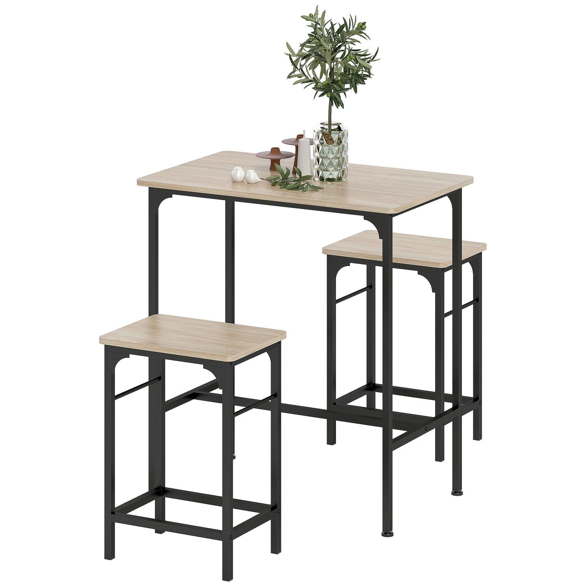 3-Piece Bar Table Set for 2 with Stools - Natural Wood