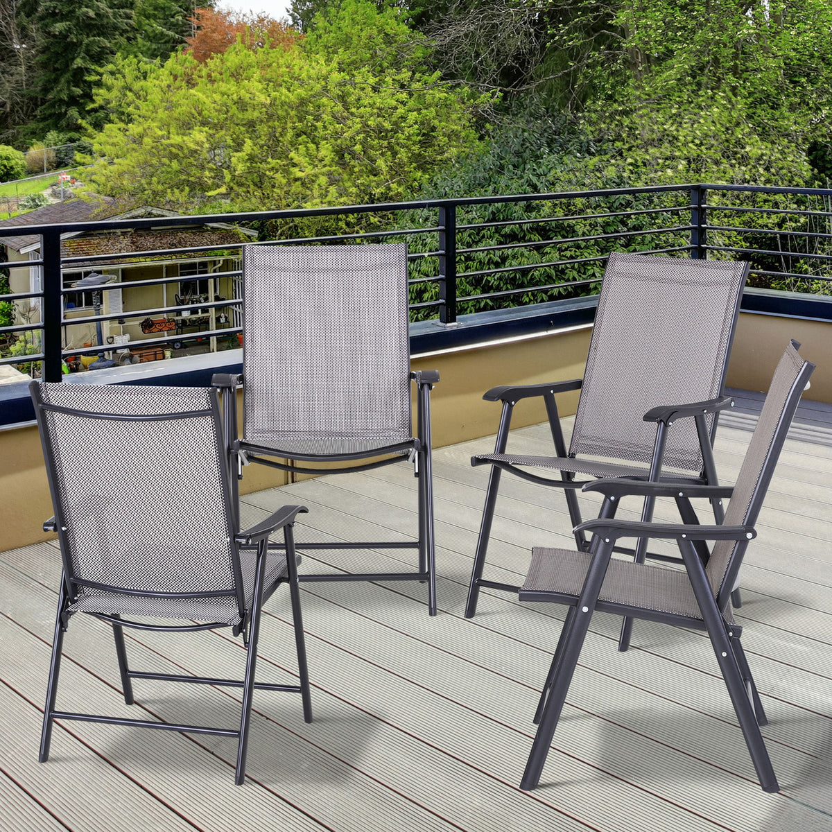 4-Piece Folding Chair Set for Relaxing on Patio Balcony Garden, Comfortable Outdoor Furniture with Armrests, Grey