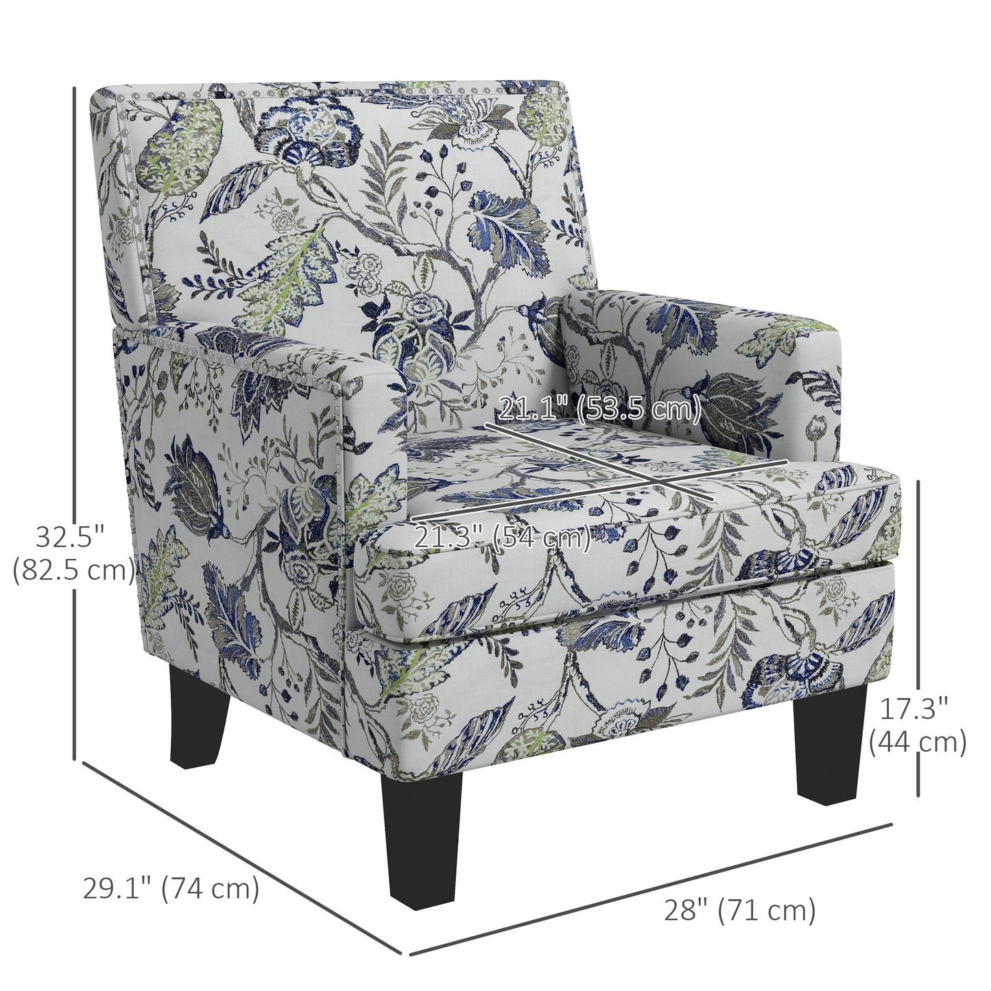 Floral Mid-Century Accent Chair with Nailhead Trim - Multicolour