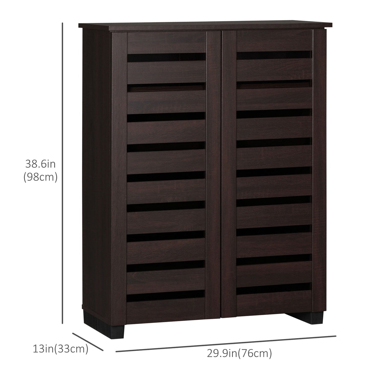 Narrow Shoe Cabinet with 2 Slatted Doors, Modern Shoe Storage Cabinet with Adjustable Shelves for Entryway, Hallway, Living Room, Holds 15 Pairs, Dark Brown