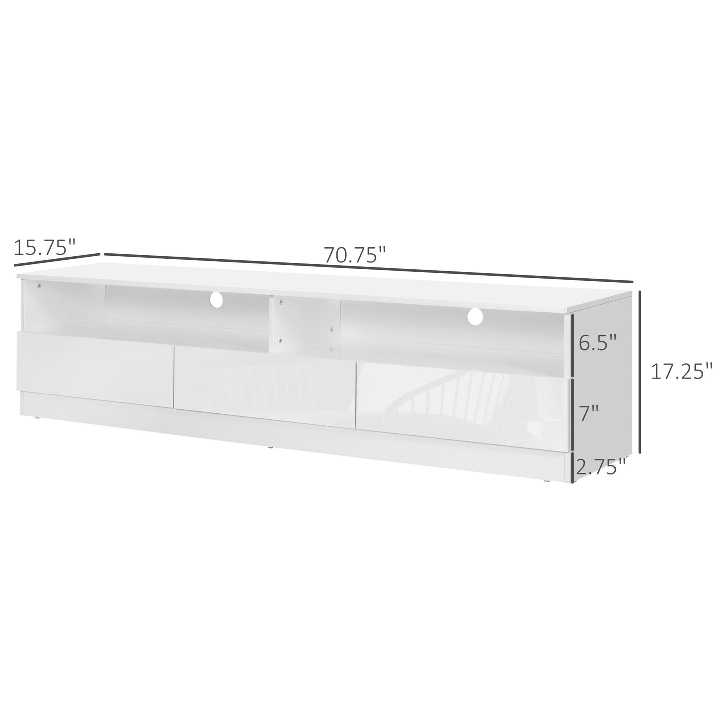 LED TV Stand with Storage Drawers for TVs up to 75" - High Gloss White