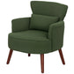 Modern Accent Chair, Upholstered Armchair with Solid Wood Legs and Lumbar Pillow for Living Room, Green