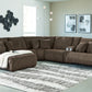 Top Tier - Chocolate - 6-Piece Reclining Sectional With Laf Press Back Chaise - Fabric