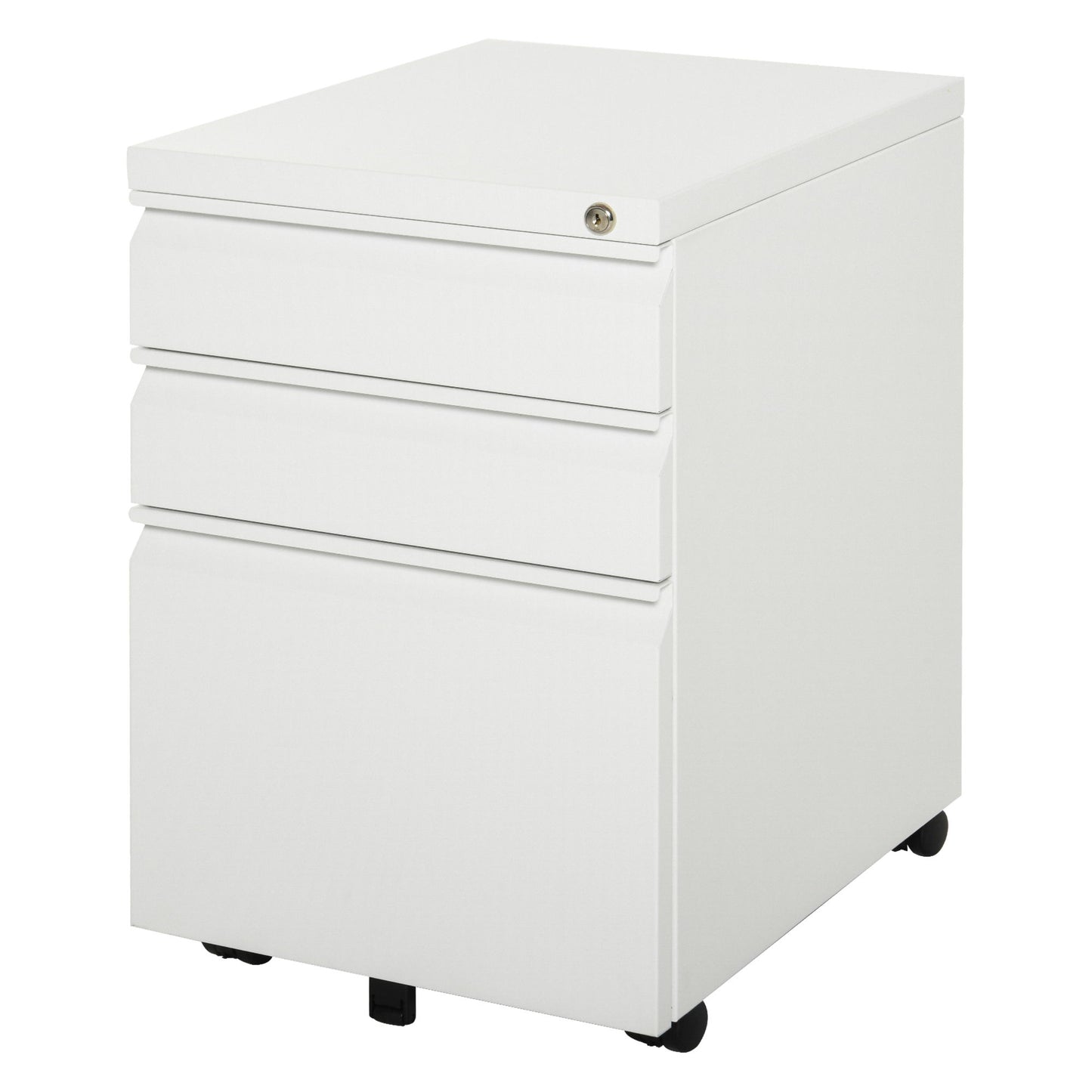 3 Drawer Filing Cabinet, Lockable Office Storage Cabinet on Wheels for Legal, Letter, A4 Files, White