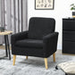 Fabric Accent Chair, Modern Upholstered Armchair with Wood Legs and Wide Padded Seat, Black