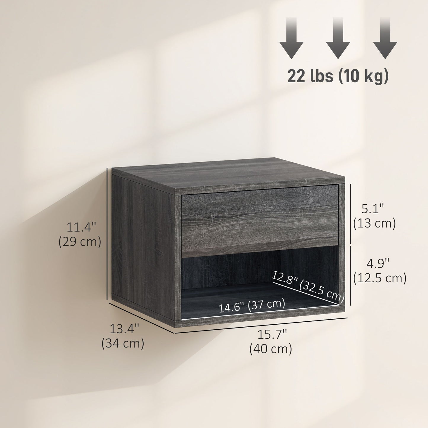 Floating Nightstand Set of 2, Wall Mounted Bedside Table with Drawer for Bedroom, Grey