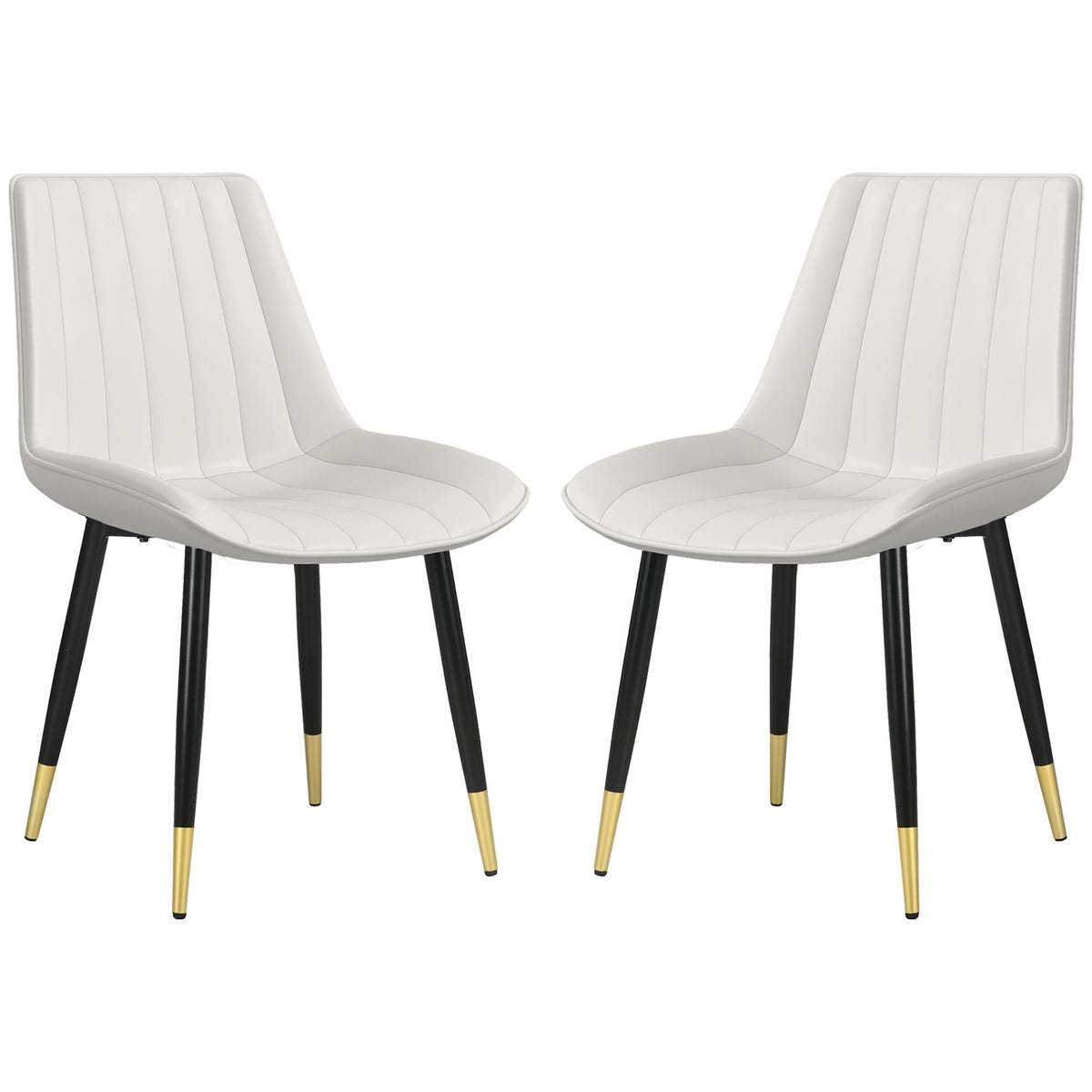 Dining Chairs Set of 2, Modern Kitchen Chair with PU Leather Upholstery and Steel Legs for Living Room, Bedroom, Cream