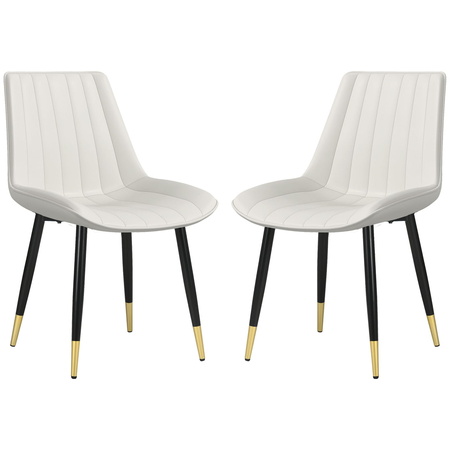 Dining Chairs Set of 2, Modern Kitchen Chair with PU Leather Upholstery and Steel Legs for Living Room, Bedroom, Cream